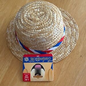 Enchanted pet Straw Hat with Red, White & Blue Ribbon